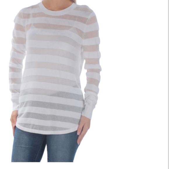 MICHAEL MICHAEL KORS Sz XL Sheer Stripe Long Sleeve Sweater Top - Picture 2 of 10